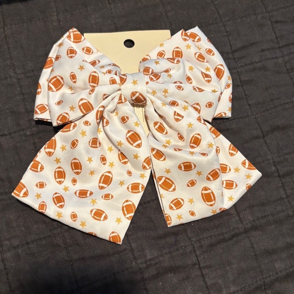 Football Hair Bow White Girls‎ Game Day